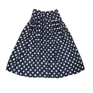 Vintage 80s Oleg Cassini Navy Blue and Cream Geo Silk Midi Skirt 28"
